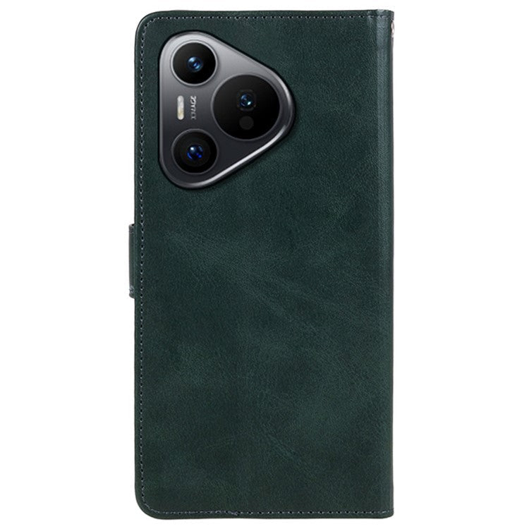 For Huawei Pura 70 Stand Case Calf Texture Leather Phone Cover with Wallet - Green
