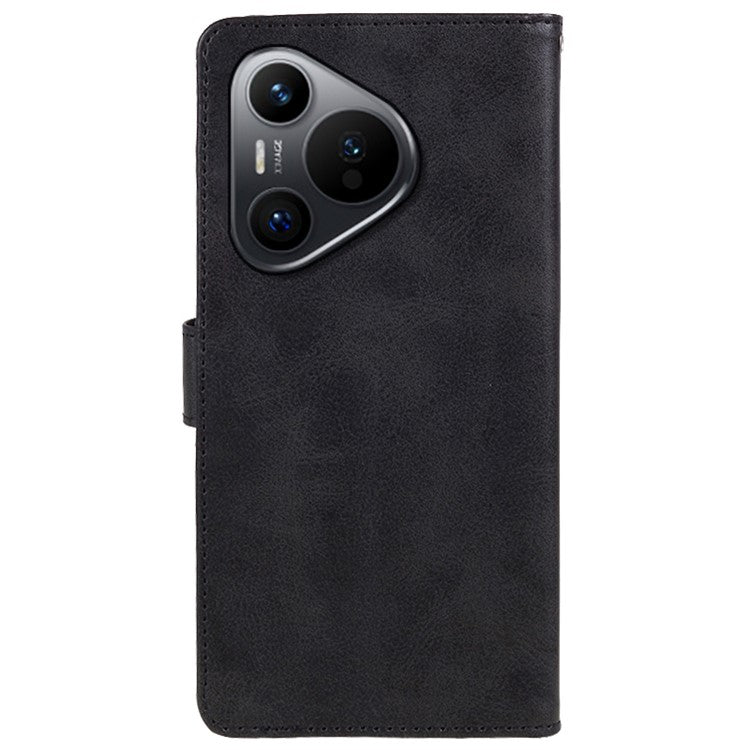 For Huawei Pura 70 Stand Case Calf Texture Leather Phone Cover with Wallet - Black