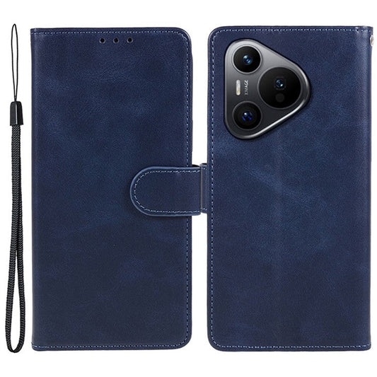 For Huawei Pura 70 Stand Case Calf Texture Leather Phone Cover with Wallet - Blue