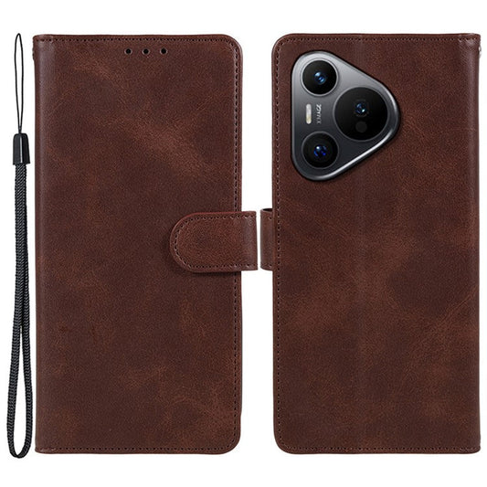For Huawei Pura 70 Stand Case Calf Texture Leather Phone Cover with Wallet - Brown