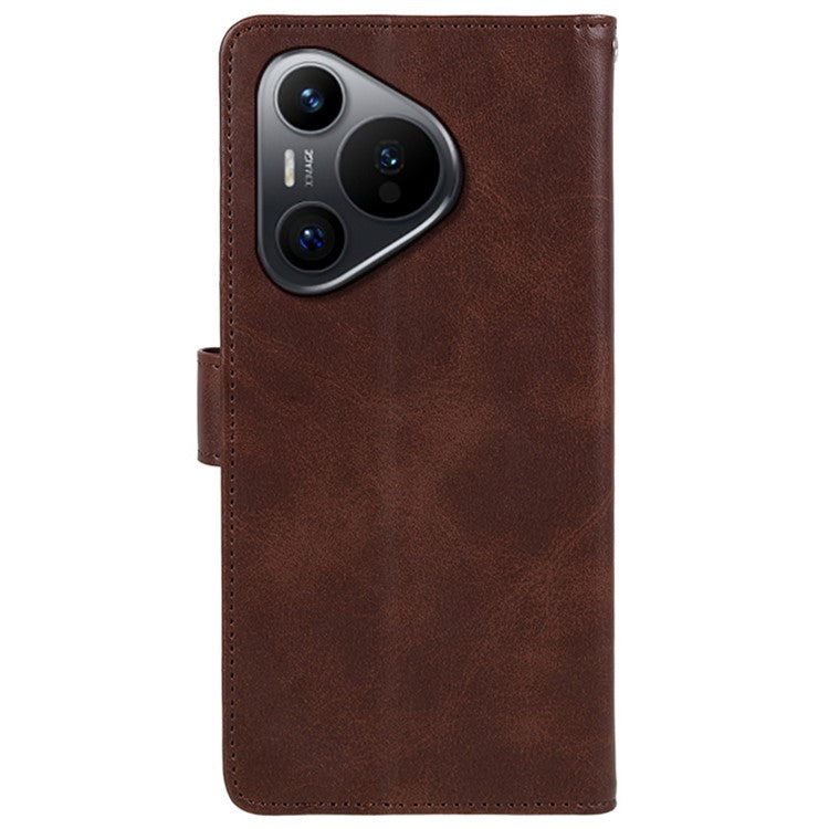 For Huawei Pura 70 Stand Case Calf Texture Leather Phone Cover with Wallet - Brown