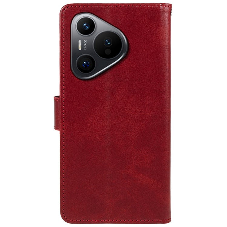 For Huawei Pura 70 Stand Case Calf Texture Leather Phone Cover with Wallet - Red