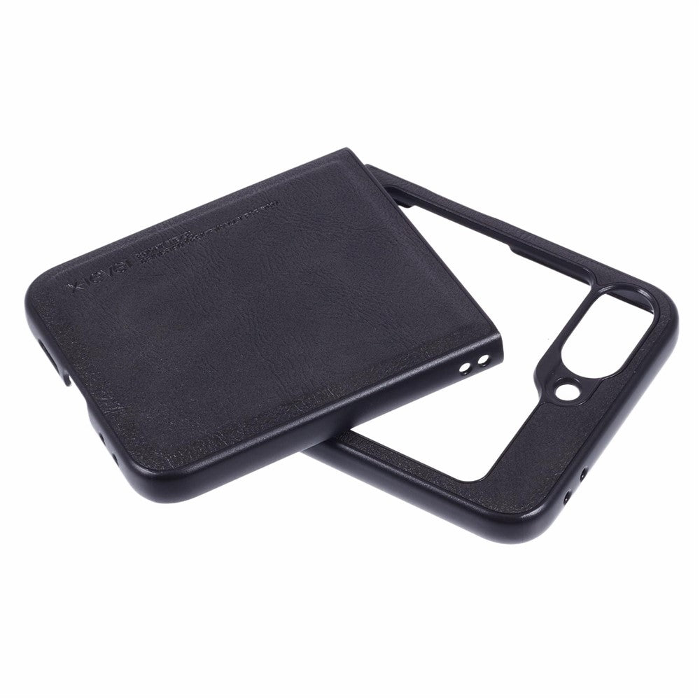 X-LEVEL Bojue-3 Series For Samsung Galaxy Z Flip7 FE 5G / Z Flip6 5G Case Leather+TPU+PC Anti-fall Cell Phone Cover - Black