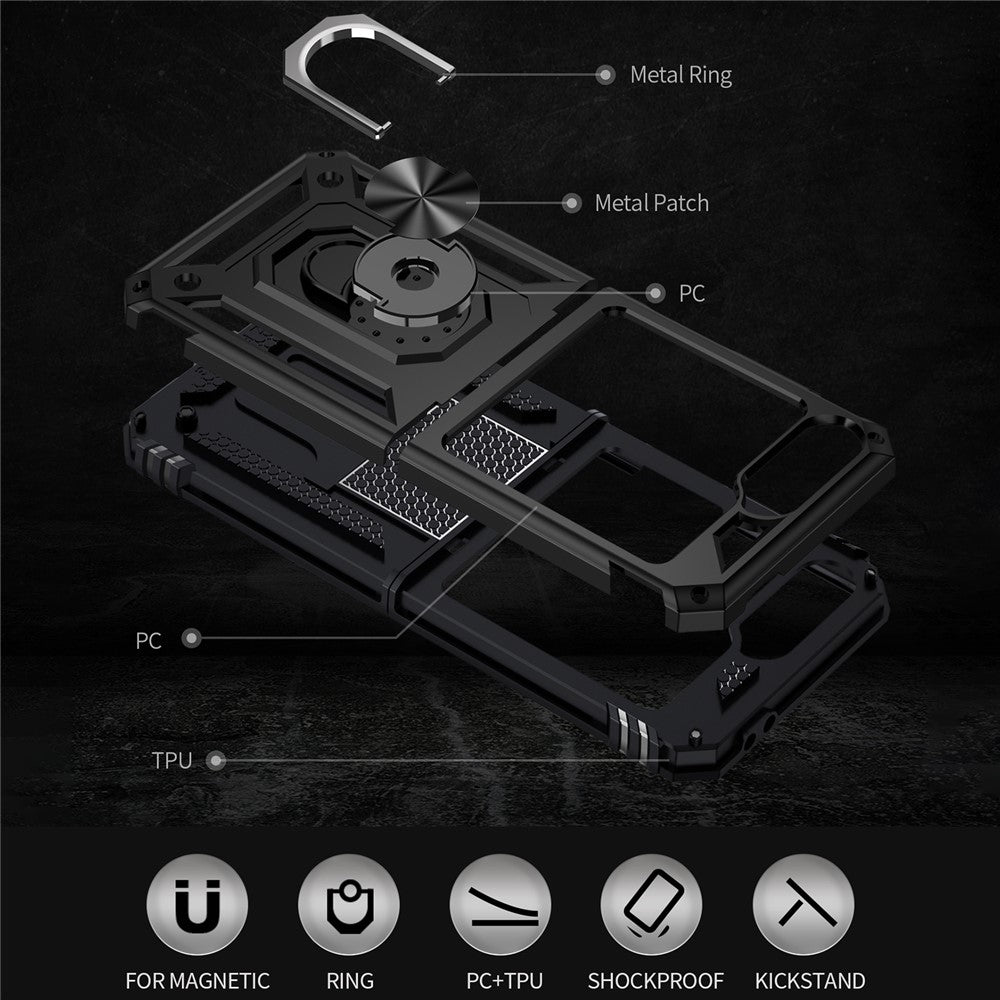 For Samsung Galaxy Z Flip7 FE 5G / Z Flip6 5G Case TPU+PC Phone Cover with Ring Kickstand Drop Protection - Black