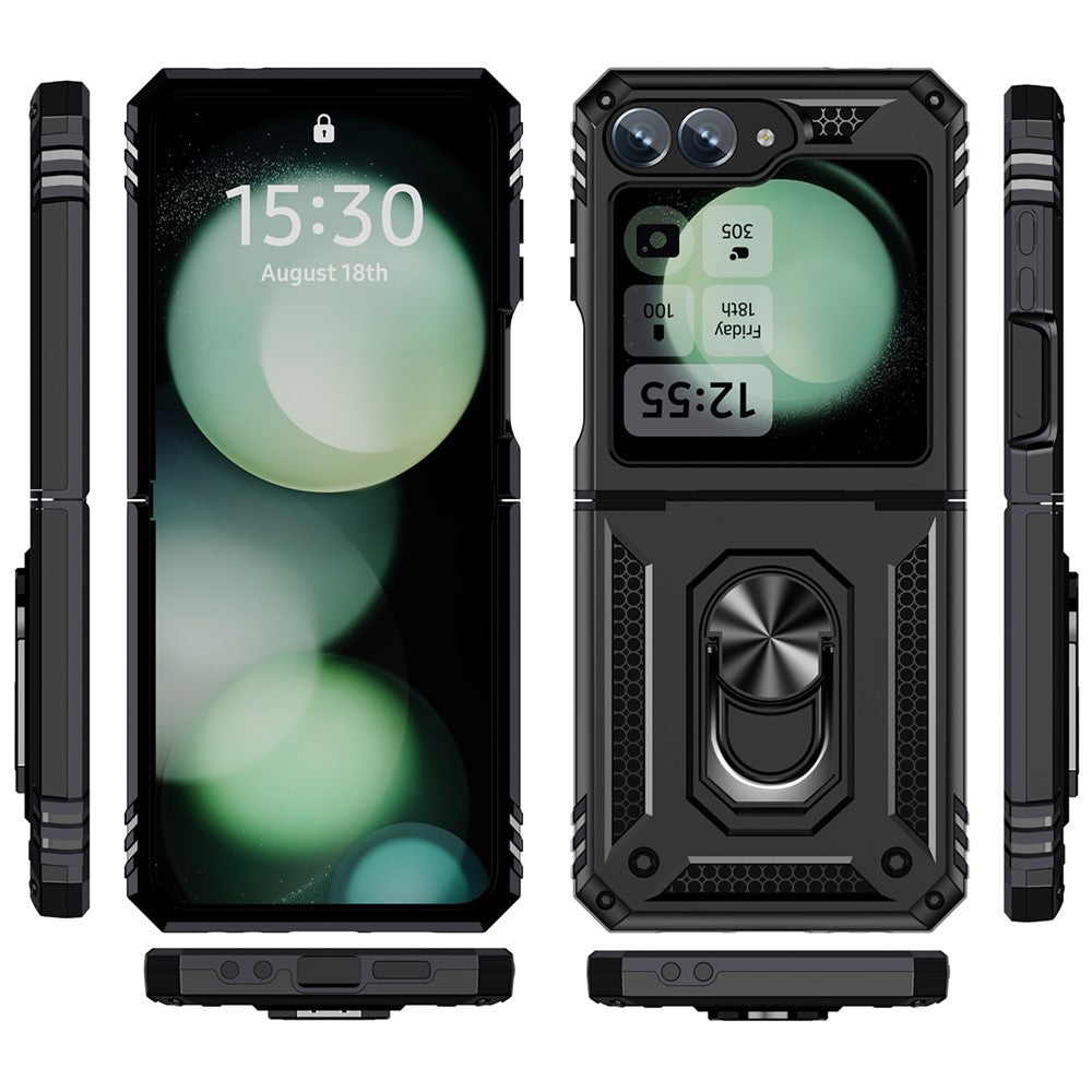 For Samsung Galaxy Z Flip7 FE 5G / Z Flip6 5G Case TPU+PC Phone Cover with Ring Kickstand Drop Protection - Black