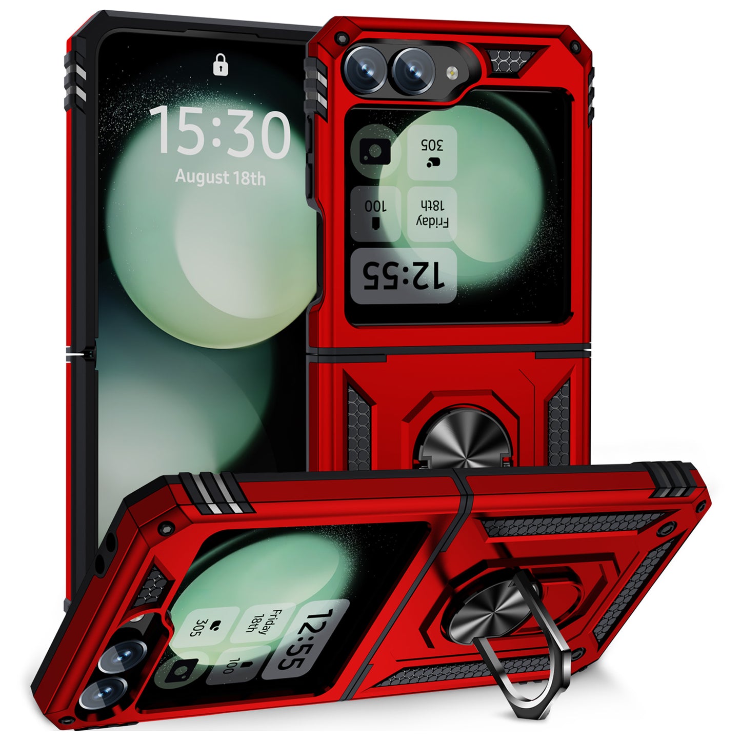 For Samsung Galaxy Z Flip5 5G Case TPU+PC Phone Cover with Ring Kickstand Drop Protection - Red