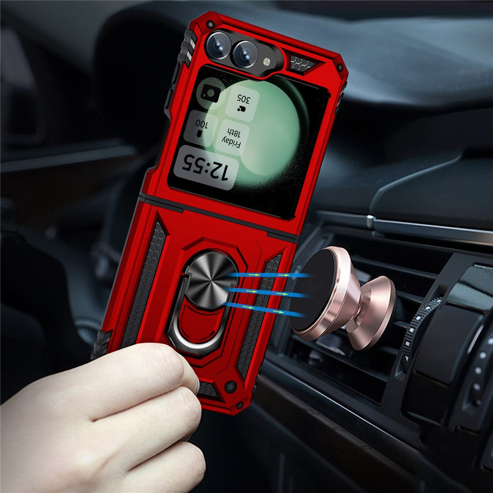 For Samsung Galaxy Z Flip7 FE 5G / Z Flip6 5G Case TPU+PC Phone Cover with Ring Kickstand Drop Protection - Red
