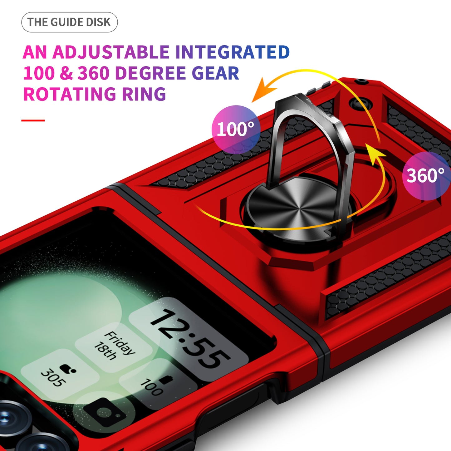 For Samsung Galaxy Z Flip5 5G Case TPU+PC Phone Cover with Ring Kickstand Drop Protection - Red