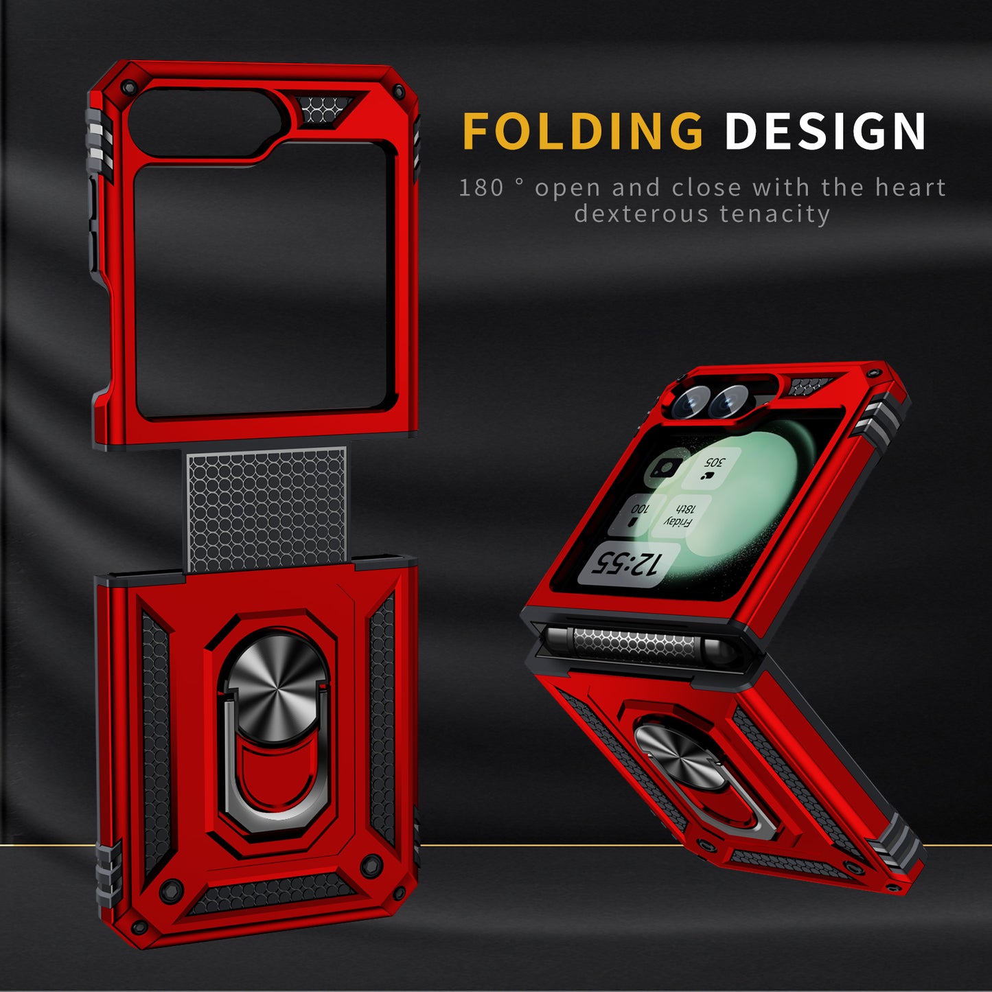For Samsung Galaxy Z Flip5 5G Case TPU+PC Phone Cover with Ring Kickstand Drop Protection - Red