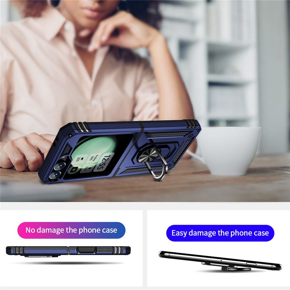 For Samsung Galaxy Z Flip7 FE 5G / Z Flip6 5G Case TPU+PC Phone Cover with Ring Kickstand Drop Protection - Blue