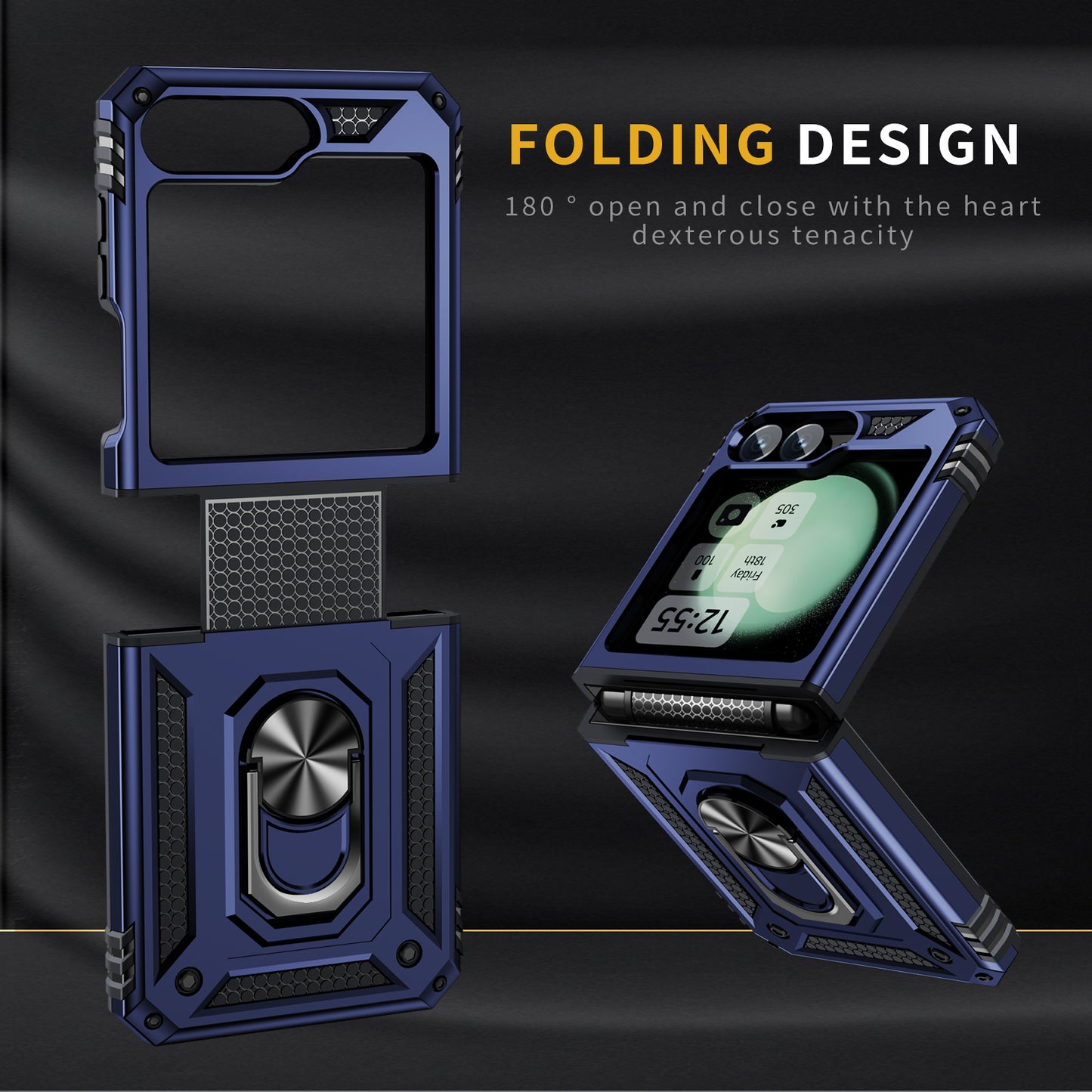 For Samsung Galaxy Z Flip5 5G Case TPU+PC Phone Cover with Ring Kickstand Drop Protection - Blue