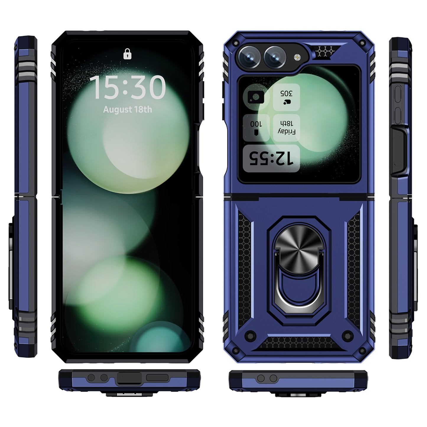 For Samsung Galaxy Z Flip5 5G Case TPU+PC Phone Cover with Ring Kickstand Drop Protection - Blue