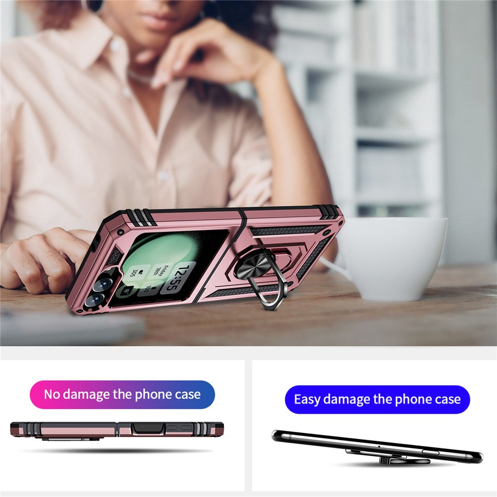 For Samsung Galaxy Z Flip7 FE 5G / Z Flip6 5G Case TPU+PC Phone Cover with Ring Kickstand Drop Protection - Rose Gold