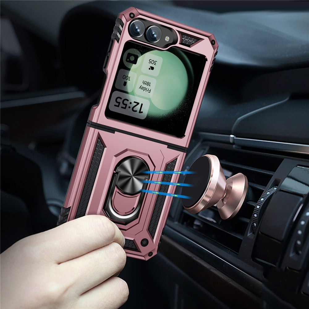 For Samsung Galaxy Z Flip7 FE 5G / Z Flip6 5G Case TPU+PC Phone Cover with Ring Kickstand Drop Protection - Rose Gold