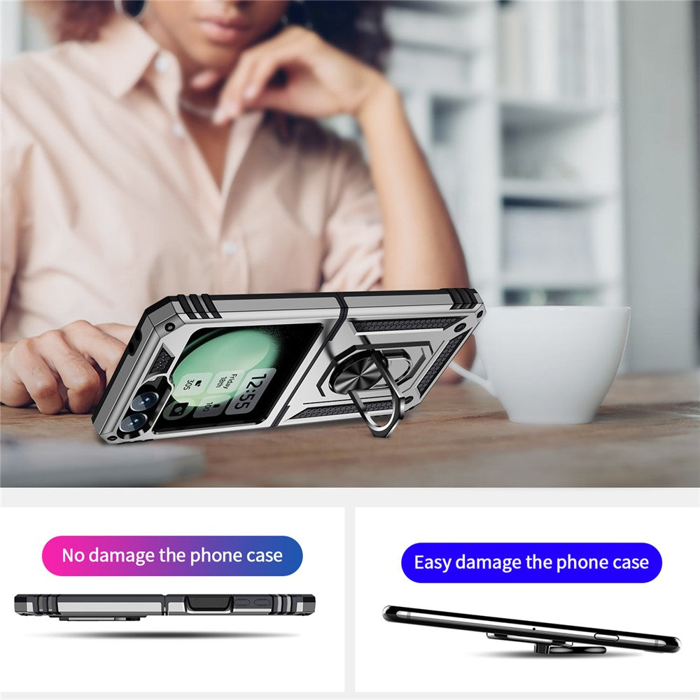 For Samsung Galaxy Z Flip7 FE 5G / Z Flip6 5G Case TPU+PC Phone Cover with Ring Kickstand Drop Protection - Silver