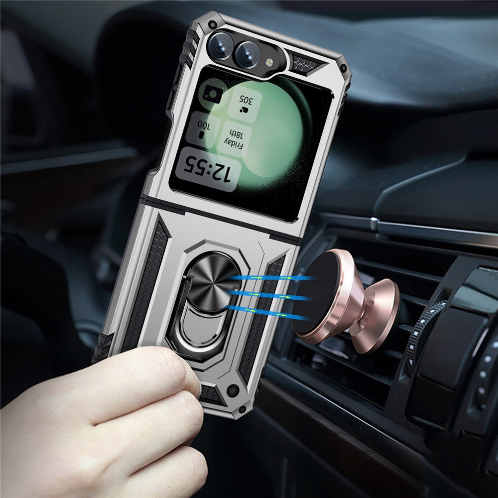 For Samsung Galaxy Z Flip7 FE 5G / Z Flip6 5G Case TPU+PC Phone Cover with Ring Kickstand Drop Protection - Silver