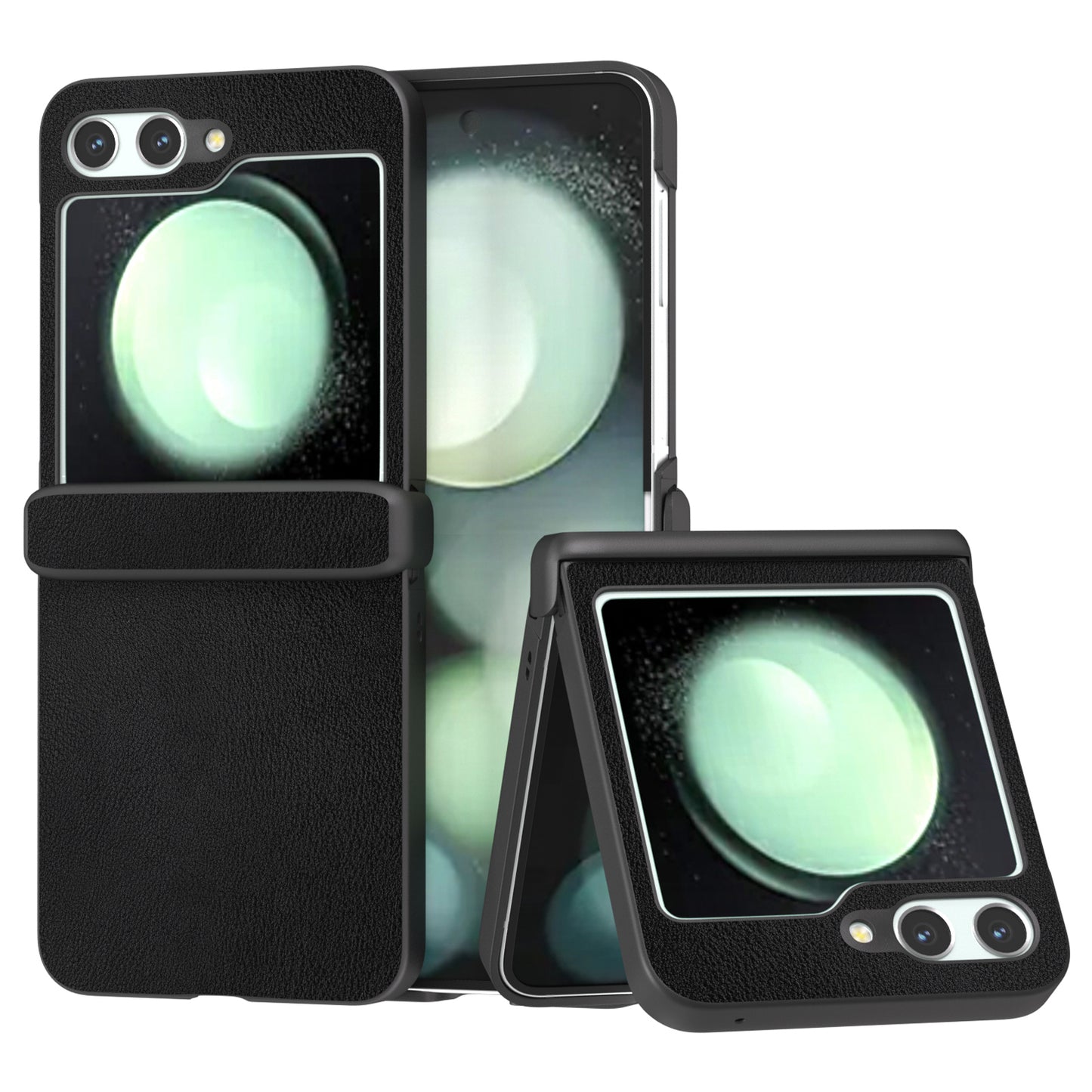 For Samsung Galaxy Z Flip6 5G Case 3-in-1 PU Leather Coated PC Phone Cover with Hinge - Black