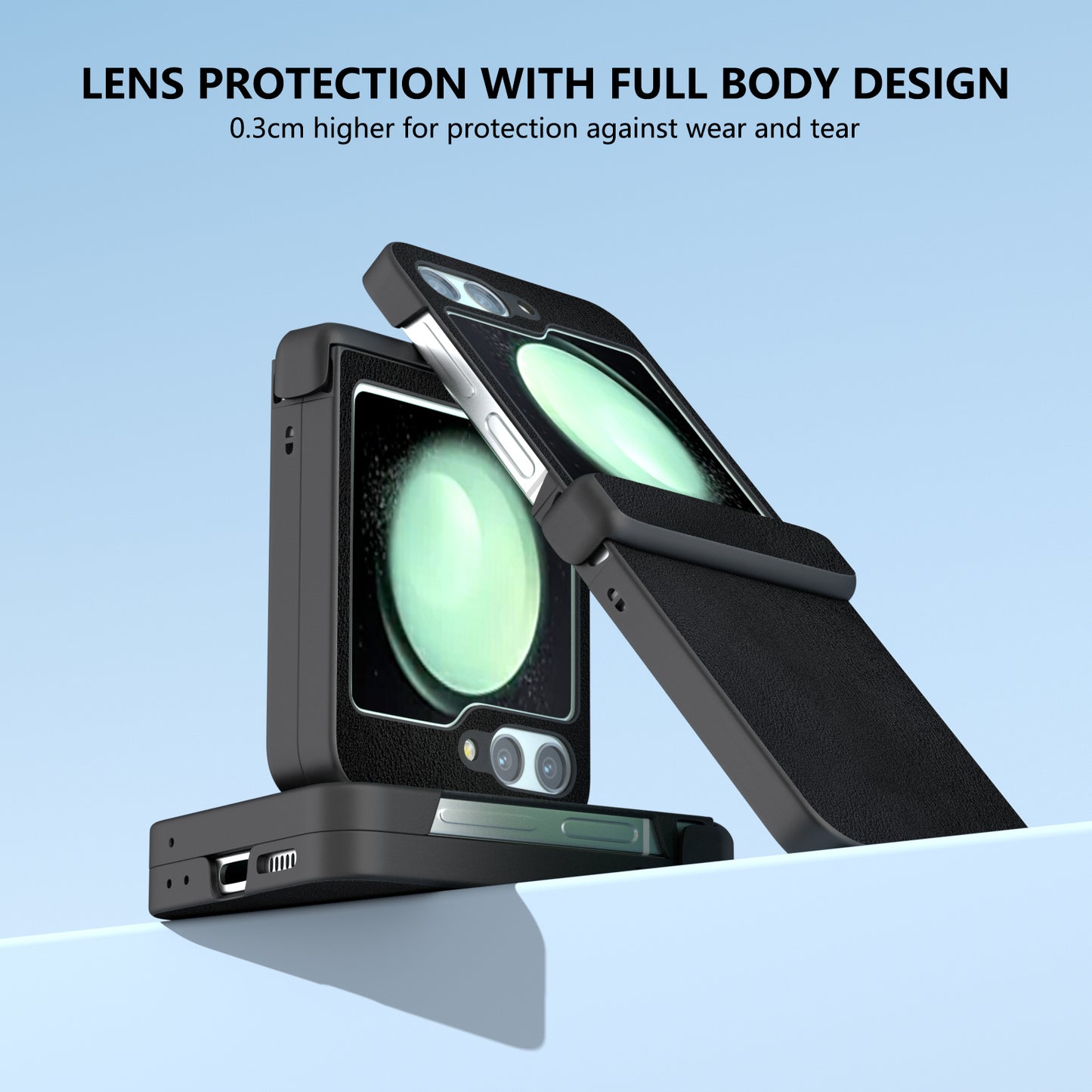 For Samsung Galaxy Z Flip6 5G Case 3-in-1 PU Leather Coated PC Phone Cover with Hinge - Black