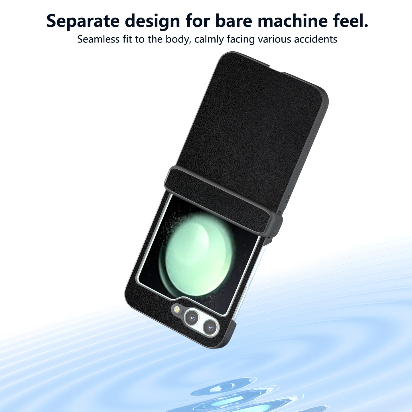 For Samsung Galaxy Z Flip6 5G Case 3-in-1 PU Leather Coated PC Phone Cover with Hinge - Black