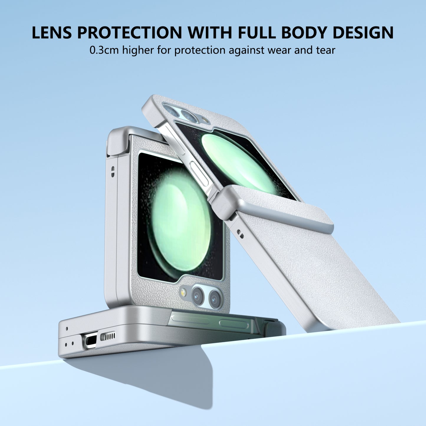 For Samsung Galaxy Z Flip6 5G Case 3-in-1 PU Leather Coated PC Phone Cover with Hinge - Silver