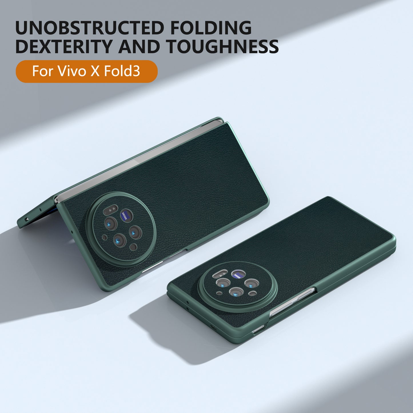 For vivo X Fold3 Case PU Leather Coated Hard PC Folding Phone Cover - Dark Green