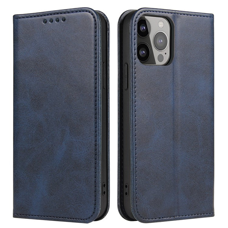 For iPhone 16 Pro Case Leather Phone Cover Strong Magnetic Card Holder - Blue