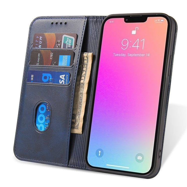 For iPhone 16 Pro Case Leather Phone Cover Strong Magnetic Card Holder - Blue