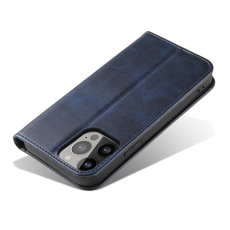For iPhone 16 Pro Case Leather Phone Cover Strong Magnetic Card Holder - Blue