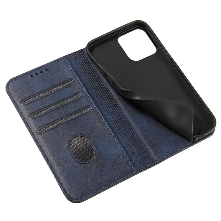 For iPhone 16 Pro Case Leather Phone Cover Strong Magnetic Card Holder - Blue