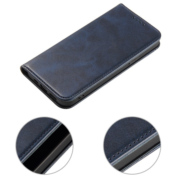 For iPhone 16 Pro Case Leather Phone Cover Strong Magnetic Card Holder - Blue