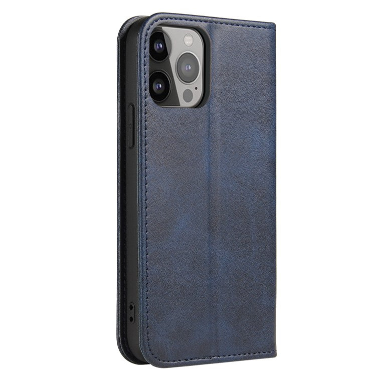 For iPhone 16 Pro Case Leather Phone Cover Strong Magnetic Card Holder - Blue
