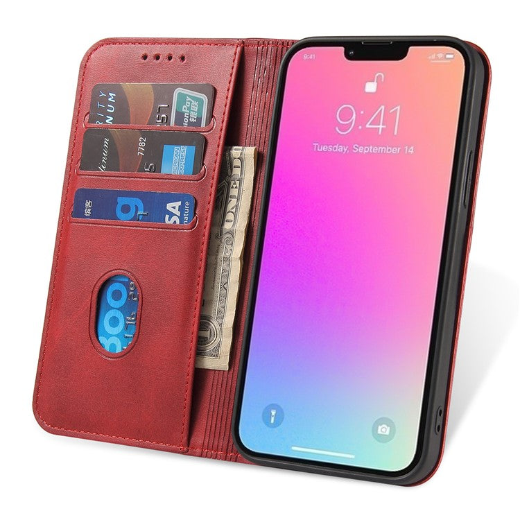For iPhone 16 Pro Case Leather Phone Cover Strong Magnetic Card Holder - Red