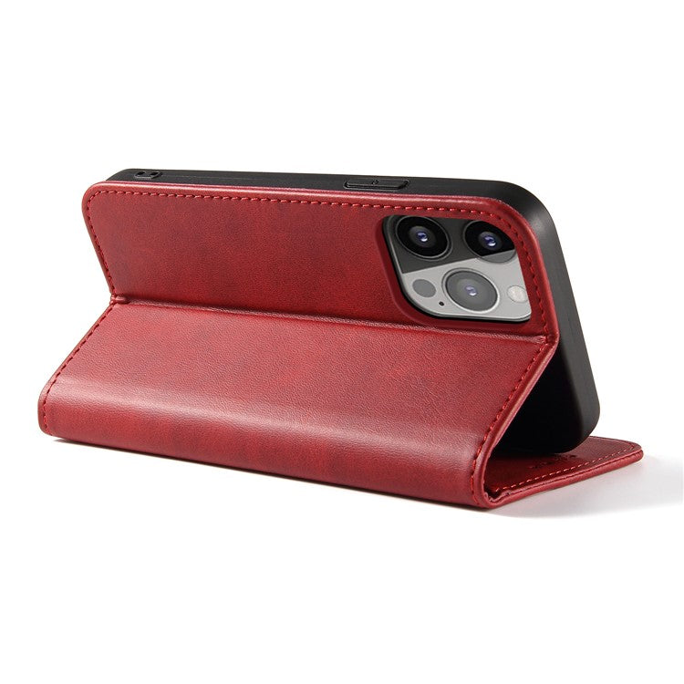 For iPhone 16 Pro Case Leather Phone Cover Strong Magnetic Card Holder - Red