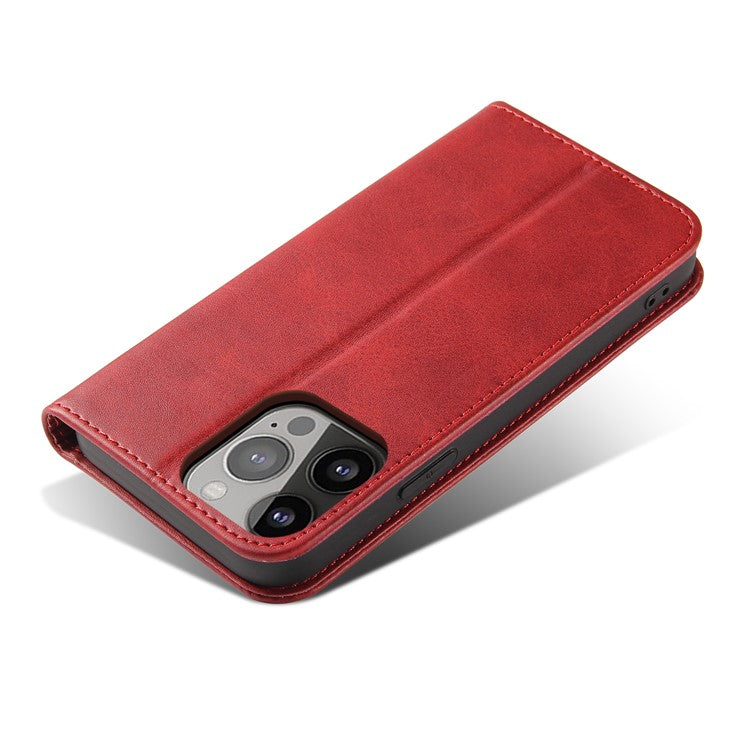 For iPhone 16 Pro Case Leather Phone Cover Strong Magnetic Card Holder - Red