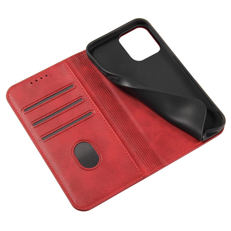 For iPhone 16 Pro Case Leather Phone Cover Strong Magnetic Card Holder - Red