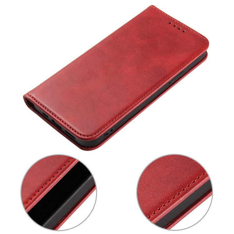 For iPhone 16 Pro Case Leather Phone Cover Strong Magnetic Card Holder - Red