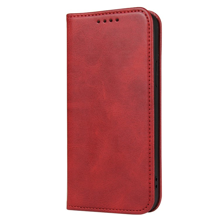 For iPhone 16 Pro Case Leather Phone Cover Strong Magnetic Card Holder - Red