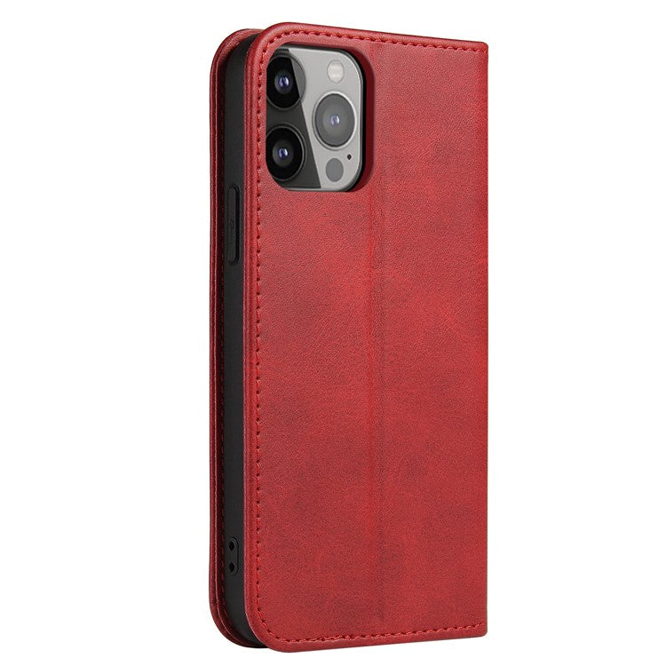 For iPhone 16 Pro Case Leather Phone Cover Strong Magnetic Card Holder - Red