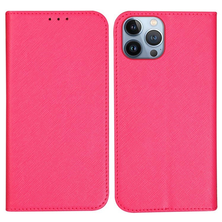 For iPhone 16 Pro Case Cross Texture PU Leather Phone Cover Magnetic Closure - Pink