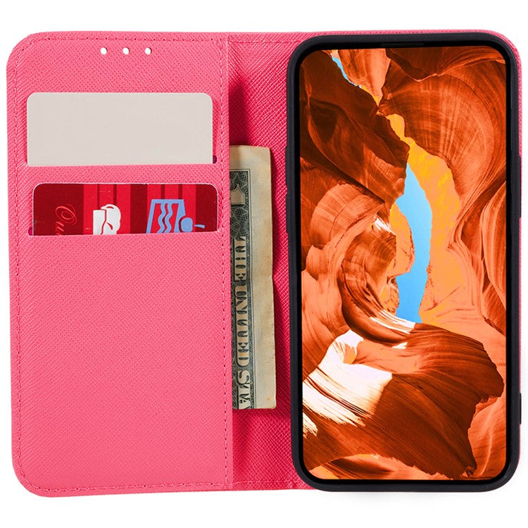 For iPhone 16 Pro Case Cross Texture PU Leather Phone Cover Magnetic Closure - Pink