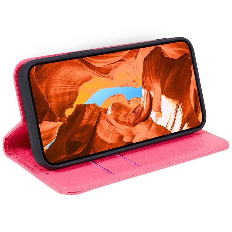 For iPhone 16 Pro Case Cross Texture PU Leather Phone Cover Magnetic Closure - Pink