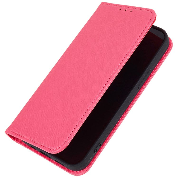 For iPhone 16 Pro Case Cross Texture PU Leather Phone Cover Magnetic Closure - Pink