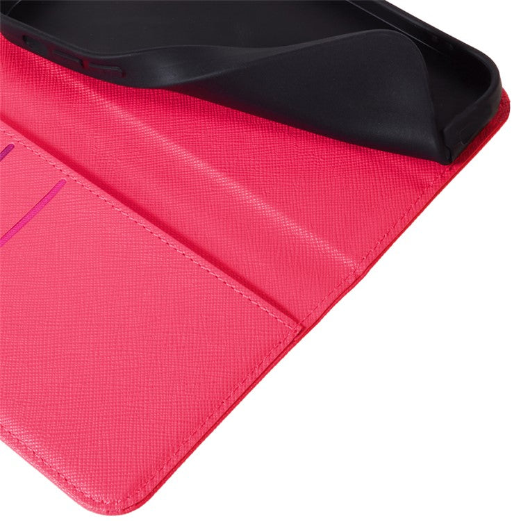 For iPhone 16 Pro Case Cross Texture PU Leather Phone Cover Magnetic Closure - Pink