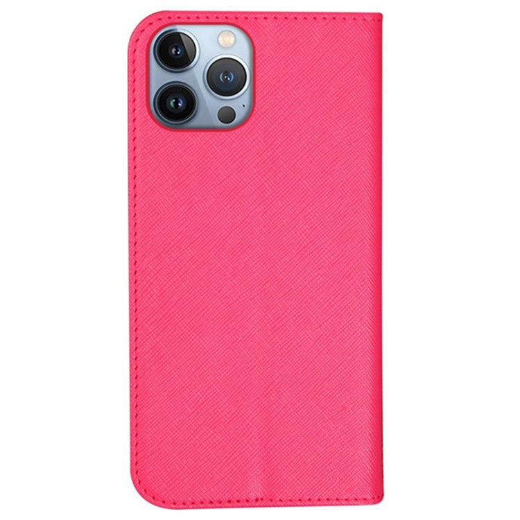 For iPhone 16 Pro Case Cross Texture PU Leather Phone Cover Magnetic Closure - Pink
