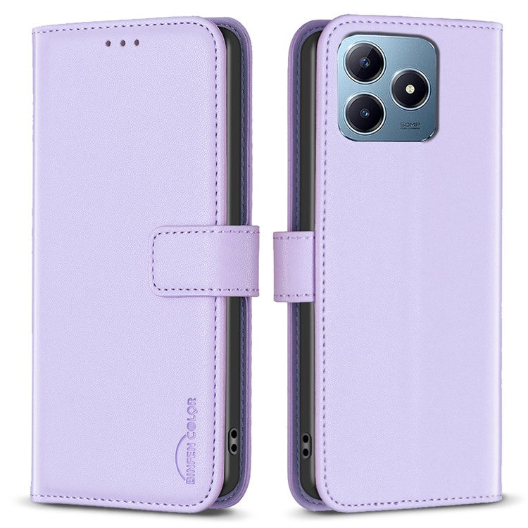 BINFEN COLOR BF17 For Realme C63 4G / C61 4G Leather Case Wallet Stand Phone Cover - Purple