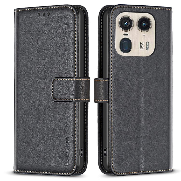 BINFEN COLOR BF17 For Motorola Edge 50 Ultra 5G / Moto X50 Ultra 5G Case Full Protection Leather Phone Cover - Black