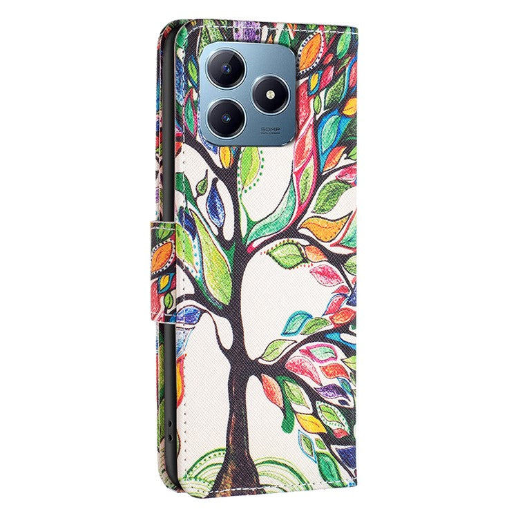 For Realme C61 4G / C63 4G Case Pattern PU Leather Phone Cover Card Slots Folding Stand - Life Tree
