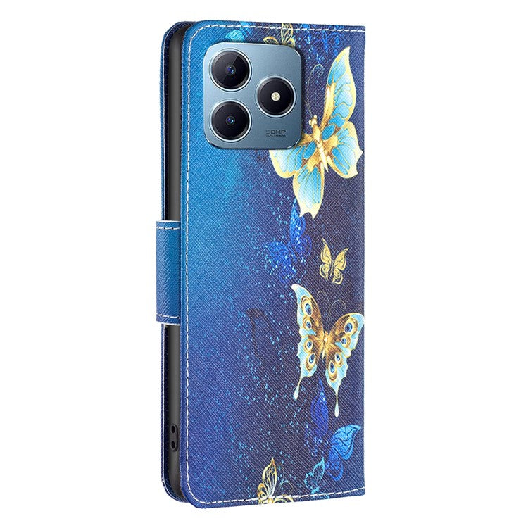 For Realme C61 4G / C63 4G Case Pattern PU Leather Phone Cover Card Slots Folding Stand - Golden Butterflies