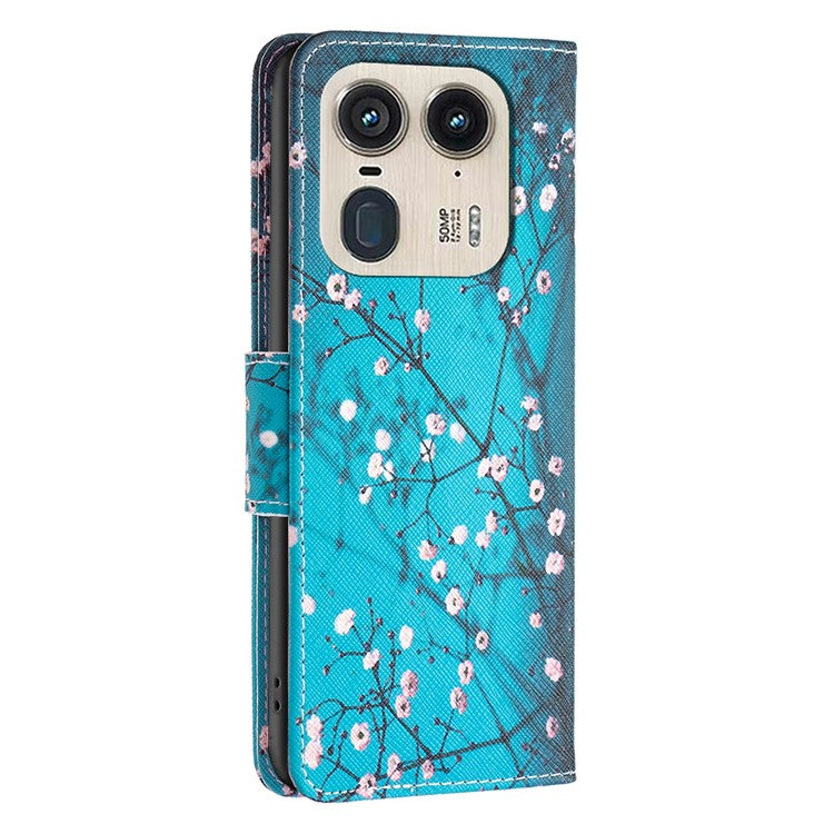 For Motorola Edge 50 Ultra 5G / Moto X50 Ultra 5G Case Leather Phone Cover Pattern Printing - Plum Blossom