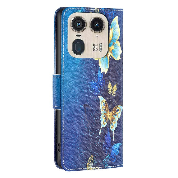 For Motorola Edge 50 Ultra 5G / Moto X50 Ultra 5G Case Leather Phone Cover Pattern Printing - Golden Butterflies